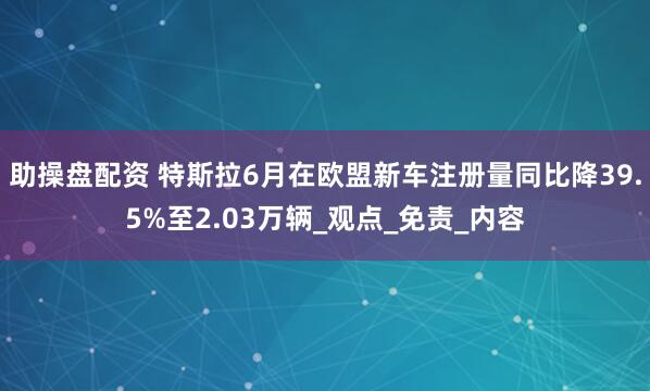 助操盘配资 特斯拉6月在欧盟新车注册量同比降39.5%至2.03万辆_观点_免责_内容