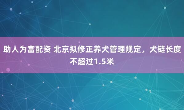 助人为富配资 北京拟修正养犬管理规定，犬链长度不超过1.5米